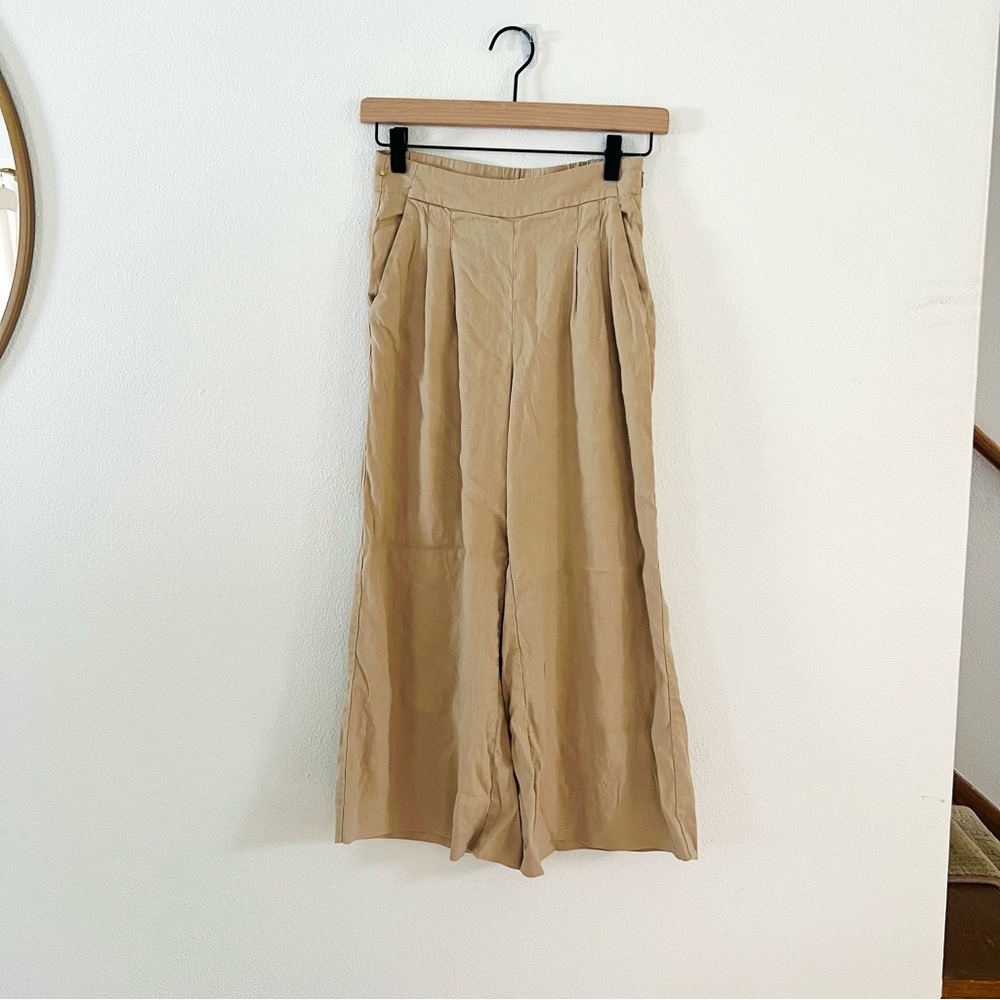 Cuyana Linen Blend Wide Leg Cropped Pants, Size XS